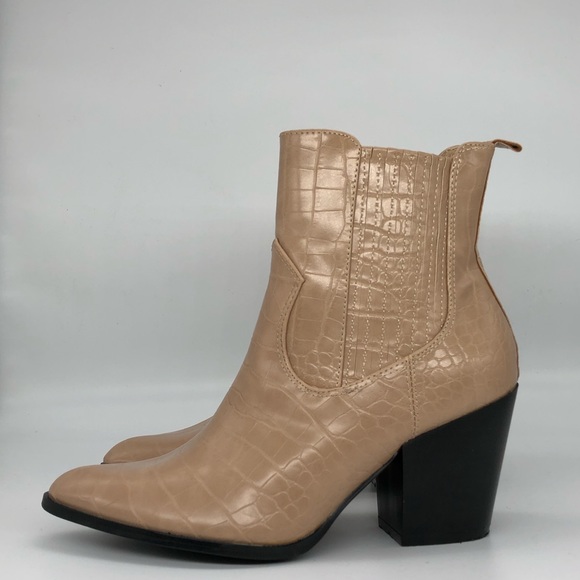 Catherine Malandrino ZOLIAN Ankle Boot Crocodile Embossed Leather Upper in Nude - Picture 6 of 8